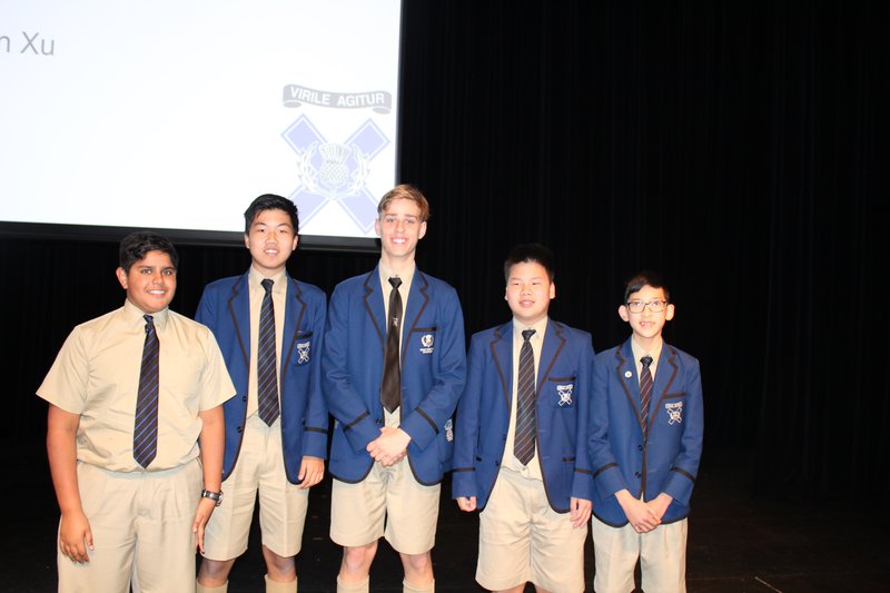 Co-Curricular - Jacob Pillai, Ethan Huang,  Adam Barnes ( Head Prefect Co-Curricular), Winston Xu and Cameron Ong