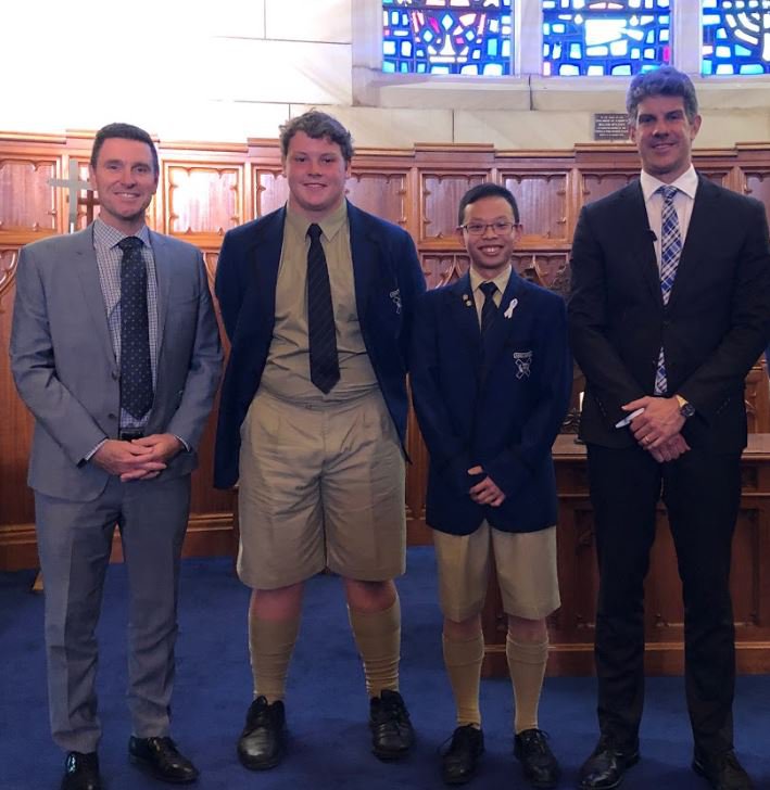 Mr Scott James with Jack Black and Stanley Yeung, the Year 10 Boarder Leaders for Term 4 2019 and Term 1 2020 along with Rev Tim Robinson. Mr Scott James with Jack Black and Stanley Yeung, the Year 10 Boarder Leaders for Term 4 2019 and Term 1 2020 along with Rev Tim Robinson.
