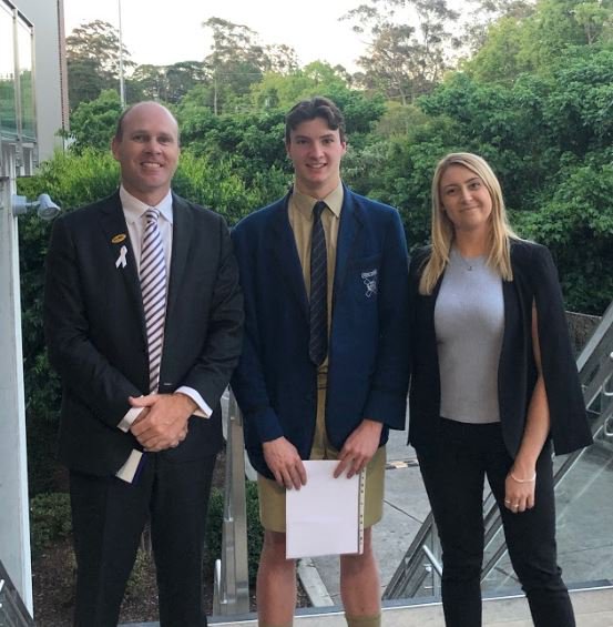 Joe Hamson, House Managers Award recipient, with Mr James Maloney and Ms Mim Cockrell. Joe Hamson, House Managers Award recipient, with Mr James Maloney and Ms Mim Cockrell.