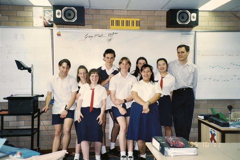 Mr Stonestreet with Shire Christian School’s first HSC Music Class in 1995